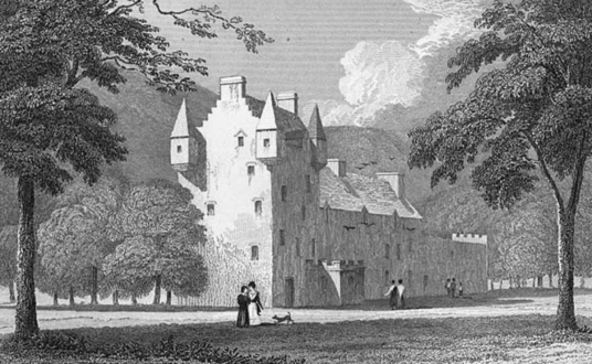 Meggernie Castle is a fine castle in a pretty mountainous spot in Glen Lyon, once held by the Menzies family and then the Stewarts, with an intriguing ghost story, located near Killin in Highland Perthshire in Scotland.