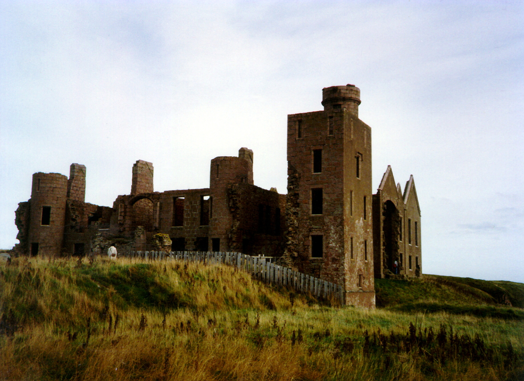 Slains Castle, the sprawling and magnificent ruin of a once splendid cliff-top castle and mansion of the Hay Earls of Errol, near Cruden Bay in the northeast of Scotland.
