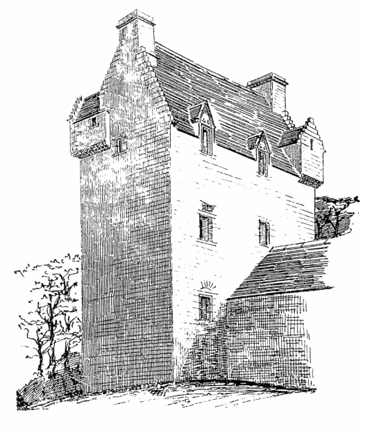 Aikwood Tower (Oakwood Tower) is a fine old tower house in a pretty spot, long held by the Scott family but now a B&B, near Selkirk in the Borders of Scotland.