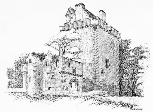 Balvaird Castle, a large and impressive old tower house with ruinous outbuildings of the Murrays, in a very imposing and beautiful position in Glen Farg, some miles from Bridge of Earn in Perthshire.