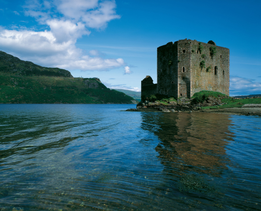 Carrick Castle by Tom Wolf, an impressive old tower house in a pretty spot on the banks of Loch Goil, long held by the Campbells and near the village of Lochgoilhead in Argyll in western Scotland.