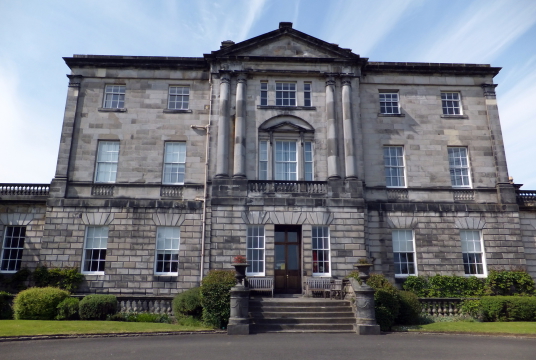 Newliston House is a fine Adam mansion, set in landscaped grounds near Kirkliston in West Lothian in central Scotland, and held by the Dundas family, the Dalrymples of Stair, and then the Hog family.