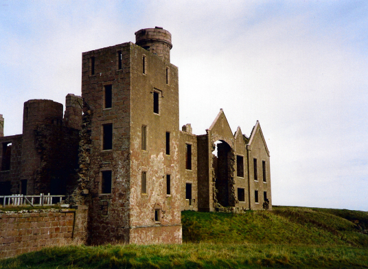 Slains Castle, the sprawling and magnificent ruin of a once splendid cliff-top castle and mansion of the Hay Earls of Errol, near Cruden Bay in the northeast of Scotland.