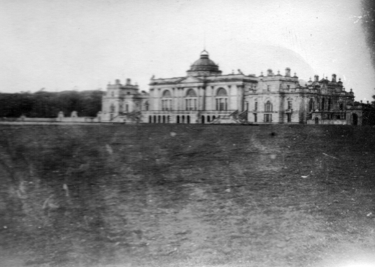Old photo, Gosford House, the large and magnificent mansion of the Earls of Wemyss, set in fantastic pleasure grounds, woodland and ponds, standing near Longniddry in East Lothian in southeast Scotland on the banks of the Forth