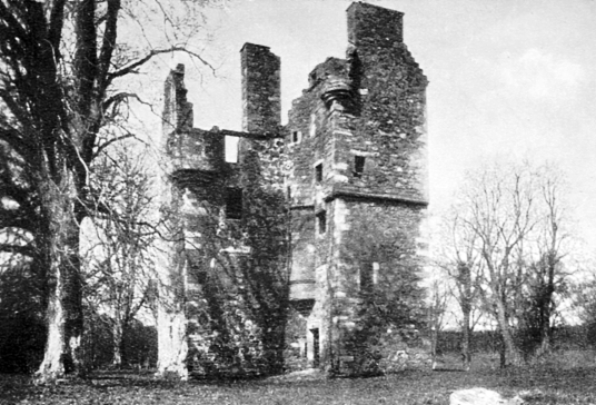 Greenknowe Tower, a ruinous but an attractive old tower house, held by the Setons and then the Pringles, located in a pretty spot with old trees near the village of Gordon in the Borders.