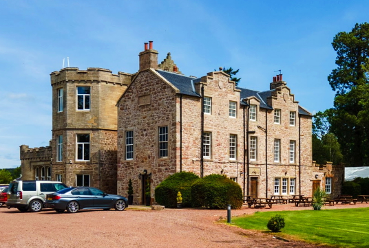 Shieldhill Castle is a fine old castle and mansion, long held by the Chancellor family and now a hotel, near Biggar in Central Scotland.