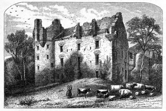 Drochil Castle, a large and sophisticated but overgrown and ruinous old tower house, built by James Douglas, Earl of Morton as his home although he was soon executed, and standing in woods near Peebles in the Borders in southern Scotland.