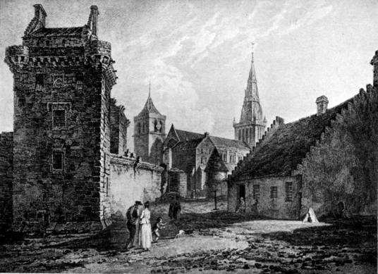 Engraving of Glasgow Castle, once a strong castle, now gone, replaced by Glasgow Infirmary and once close to Glasgow Cathedral in Scotland's largest city.