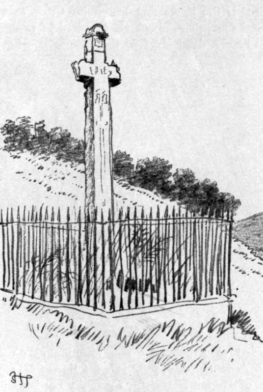 Milnholm Cross, Mangerton Tower, long the tower of the chiefs of the Armstrong, now ruinous and near Newcastleton in the Borders in southern Scotland.