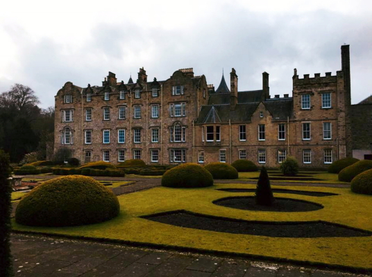 Newbattle Abbey, a large and impressive mansion, remodelled out of part of the medieval abbey, long held by the Kerr Marquises of Lothian but now an adult education college, set in fine grounds near Dalkeith in Midlothian in central Scotland.