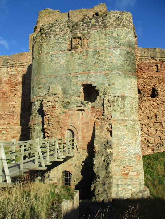 Central tower, Tantallon Castle, a spectacular ruinous castle of the Douglas Earls of Angus, located in a pretty cliff top location near the East Lothian seaside town of North Berwick.