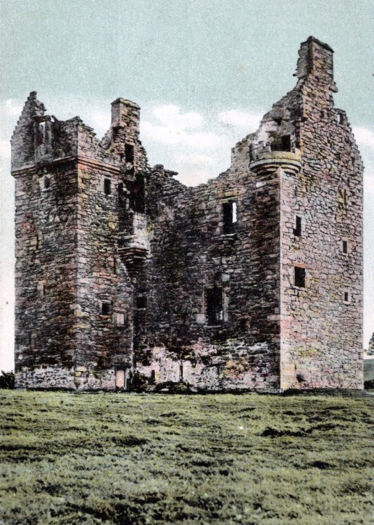 Baltersan Castle, an impressive ruinous old tower house of the Kennedy family, located in a scenic spot near Crossraguel Abbey and Maybole in Ayrshire in southwest Scotland.