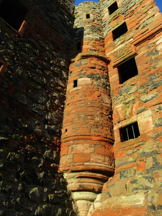 Stair turret, Greenknowe Tower, a ruinous but an attractive old tower house, held by the Setons and then the Pringles, located in a pretty spot with old trees near the village of Gordon in the Borders.