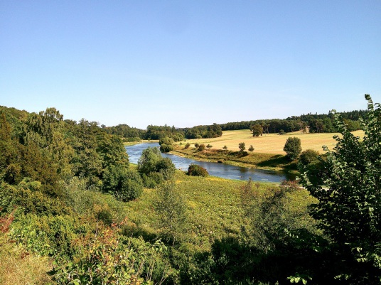 View of the Tweed, Mertoun House is a fine mansion with lovely gardens, held by the Scotts and then the Dukes of Sutherland, near Kelso in the Borders in southeast Scotland.
