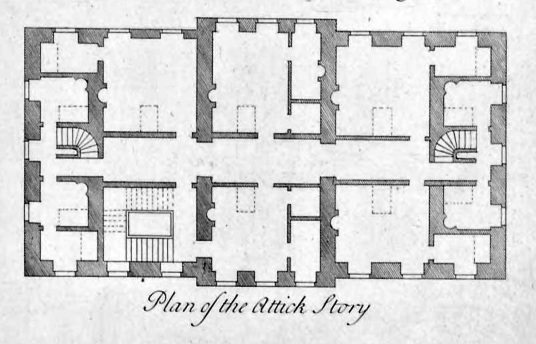 Mertoun House plan attic storey Vitruvius Scoticus Adam 1810, near St Boswells and Kelso, owned by the Scotts and the Duke of Sutherland, fine gardens
