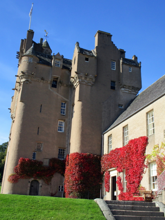 Crathes Castle, a massive and impressive old tower house of the Burnett family, set in a pleasant spot in fabulous wooded grounds with a stunning walled garden, haunted by a Green Lady ghost and located near Banchory in Aberdeenshire.