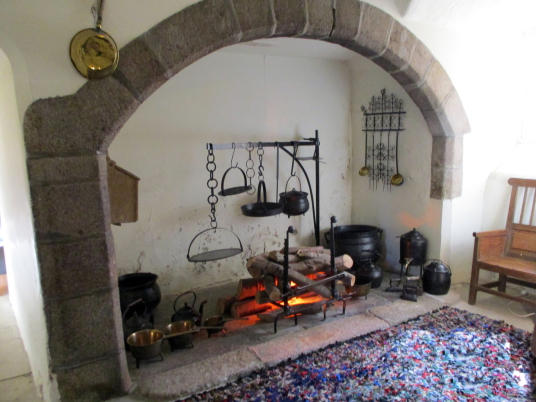 Kitchen, Crathes Castle, a massive and impressive old tower house of the Burnett family, set in a pleasant spot in fabulous wooded grounds with a stunning walled garden, haunted by a Green Lady ghost and located near Banchory in Aberdeenshire.