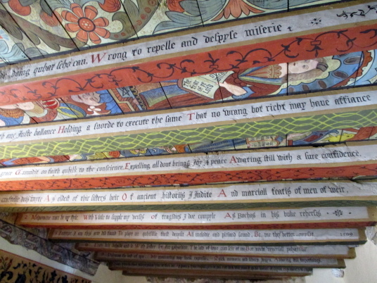 Painted ceiling, Crathes Castle is a massive and impressive old tower house of the Burnett family, set in a pleasant spot in fabulous wooded grounds with a stunning walled garden, haunted by a Green Lady ghost and located near Banchory in Aberdeenshire.