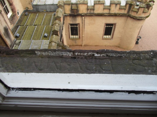 Window sill, Fyvie Castle, a large and sumptuous old castle, held successively by the Lindsays, Prestons, Meldrums, Setons, Gordons and then Leiths, with an impressive interior, set in beautiful gardens and landscaped policies, near Rothienorman in Aberde