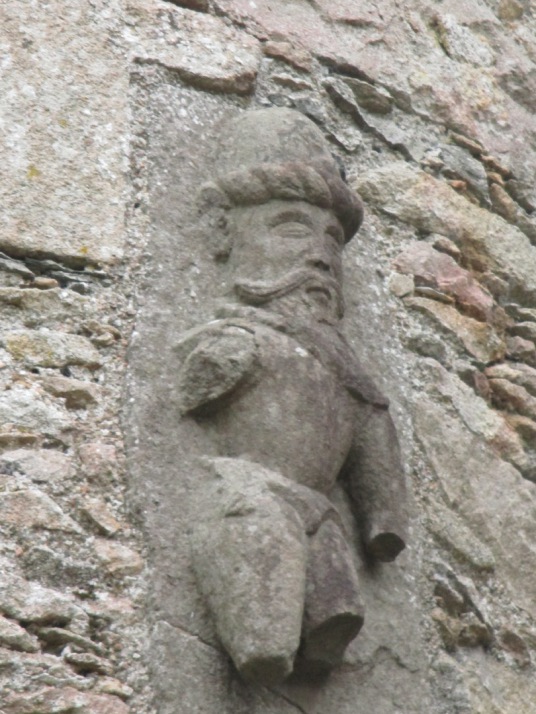 Carving, gatehouse, Tolquhon Castle is a substantial ruinous courtyard castle with a large tower and some fantastic stone carving on the gatehouse, held by the Preston family and then by the Forbeses, in a quiet spot near Tarves (Tarves Tomb) in Aberdeens