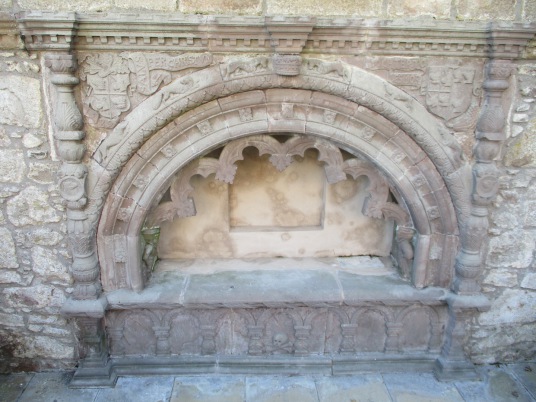 Tomb,    James VI had visited Tolquhon in 1589, during his campaign against the Gordon Earl of Huntly. The 10th laird, Sir Alexander, saved Charles II’s life at the Battle of Worcester in 1651.