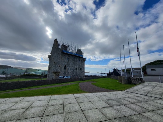 Scalloway Castle is a substantial and imposing old ruinous castle, at Scalloway on the mainland of Shetland, and built by the notorious Patrick Stewart, Earl of Orkney.