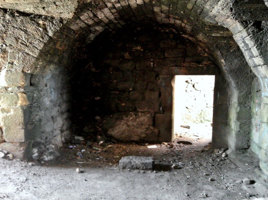 Vaulted cellar, Newark Castle, near the pretty fishing village of St Monans in the East Neuk of Fife, is a picturesque crumbling ruin on cliffs above the Firth of Forth, once owned by the Covenanter general Sir David Leslie.