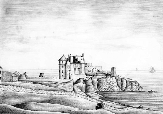 View of 1838 (Archer), Newark Castle, near the pretty fishing village of St Monans in the East Neuk of Fife, is a picturesque crumbling ruin on cliffs above the Firth of Forth, once owned by the Covenanter general Sir David Leslie.