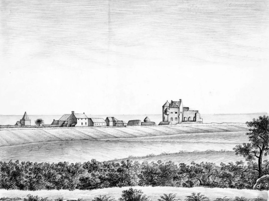 View of 1838 (Archer), Newark Castle, near the pretty fishing village of St Monans in the East Neuk of Fife, is a picturesque crumbling ruin on cliffs above the Firth of Forth, once owned by the Covenanter general Sir David Leslie.