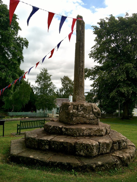 Market cross, Ancrum village, a picturesque place around the village green with old market cross, once owned by the Kerrs and then the Scotts, north of Jedburgh in the Scottish Borders.