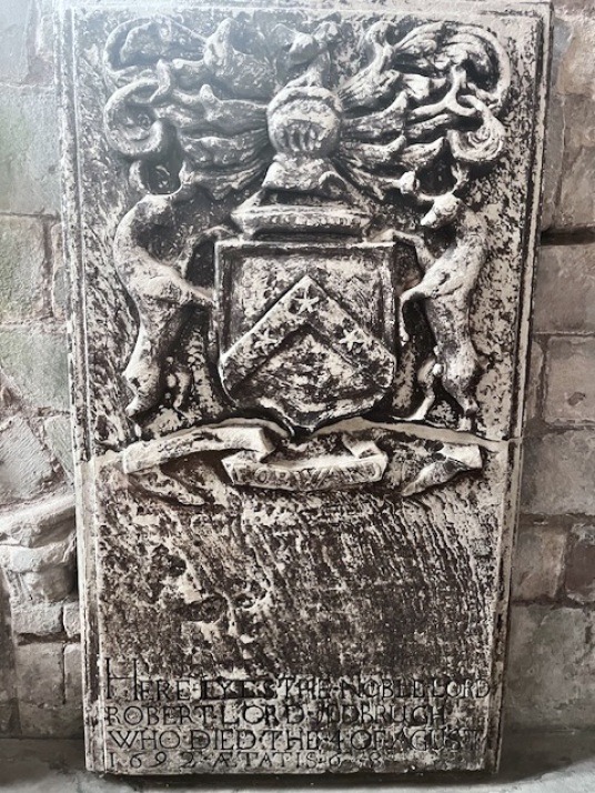 Grave slab Robert Kerr, Lord Jedburgh, 1692, Lothian Aisle, Jedburgh Abbey, near Jedburgh Castle, once an important royal castle, Malcolm IV died here and Alexander III was married here, but it was completely demolished and the site is occupied by Jedburg